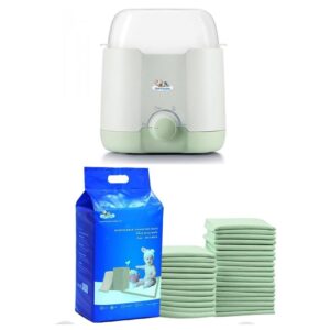 electric portable baby milk warmer with cute 'n' cuddle disposable changing mats (30 pack, 60x90cm, green) bottle warmer for breast milk & water ultra absorbent waterproof diaper liner for travel.