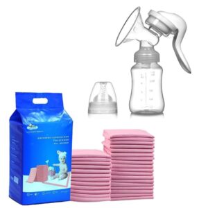 disposable changing mats 60×90 pink(pack of 30)+manual breast pump silicone milk extractor for breastfeeding.
