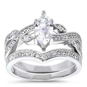 925 sterling silver marquise cut cubic zirconia engagement ring set for women, vintage wedding bridal ring set, promise anniversary jewelry