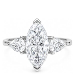 14k white gold finish marquise cut lab created diamond engagement ring for women