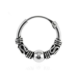 925 sterling silver bali style oxidised nose ring – tribal center beaded hinged segment hoop | hypoallergenic seamless clicker nose piercing jewelry for women