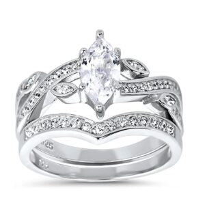 925 sterling silver marquise cut cubic zirconia engagement ring set for women, vintage wedding bridal ring set, promise anniversary jewelry