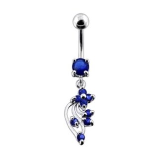 925 sterling silver flower cz dangling belly button ring – sparkling stone floral navel piercing jewelry | hypoallergenic, lightweight & secure curved barbell for women