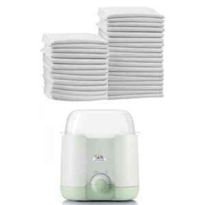 baby care essentials combo – 30 ultra absorbent disposable changing mats (60x45cm, white) + electric milk warmer with glass dual heating for breast milk & water for travel & home use.