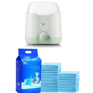 electric portable baby milk warmer with cute 'n' cuddle disposable changing mats (30 pack, 60x90cm, blue) fast bottle warmer for breast milk & water ultra absorbent waterproof diaper liner for travel.