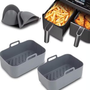 silicone air fryer liners 2 pack, reusable liners compatible for all foodis dz201, dz401, dz550, cosori, chefman, instant air fryer, and 6 in 1 8 10qt