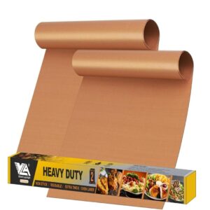 oven liners for bottom, 2 pack large thick heavy duty 100% non stick reusable teflon mat, 25"x17" baking mat for electric, gas, toaster ovens, grills (copper)
