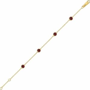 14k yellow gold garnet station bracelet for women – polished red garnet bezel link bracelet | elegant fine gold jewelry | gift for birthday, anniversary & valentine’s day.