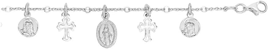 925 sterling silver bracelet with cross and religious medal charms for women – faith inspired charm bracelet for wedding, baptism, christmas, daily wear & gift for her. 925 sterling silver bracelet with cross and religious medal charms for women – faith inspired charm bracelet for wedding, baptism, christmas, daily wear & gift for her.