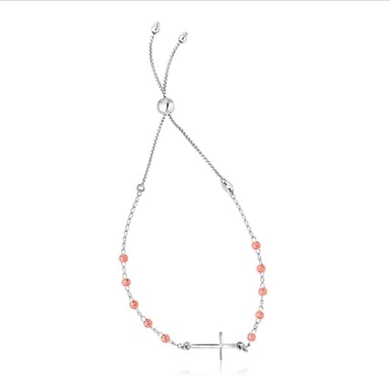 925 sterling silver adjustable bracelet with cross (1.20mm) – elegant two toned white & rose finish faith charm bracelet for women, perfect for daily wear, party, anniversary & gift for her. 925 sterling silver adjustable bracelet with cross (1.20mm) – elegant two toned white & rose finish faith charm bracelet for women, perfect for daily wear, party, anniversary & gift for her.