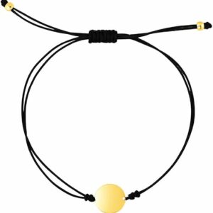 9 1/4 inch black cord adjustable bracelet with 14k yellow gold circle charm – minimalist gold disc string bracelet for women | lightweight everyday jewelry | gift for birthday, anniversary & valentine’s day.