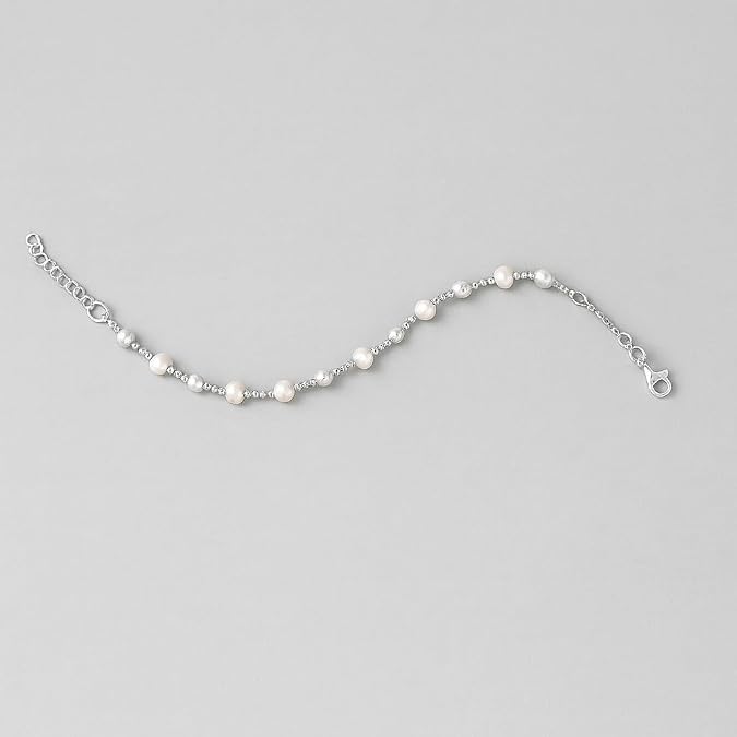 sterling silver rhodium plated women pearl bead bracelet for wedding, engagement, anniversary, party, daily wear & christmas gift for her. sterling silver rhodium plated women pearl bead bracelet for wedding, engagement, anniversary, party, daily wear & christmas gift for her.