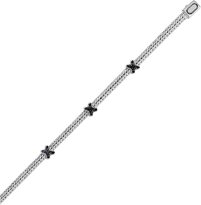 925 sterling silver woven rope bracelet with black sapphire “x” accents – elegant textured chain bracelet for women, daily wear wedding, engagement, anniversary, party & christmas gift for her 925 sterling silver woven rope bracelet with black sapphire “x” accents – elegant textured chain bracelet for women, daily wear wedding, engagement, anniversary, party & christmas gift for her