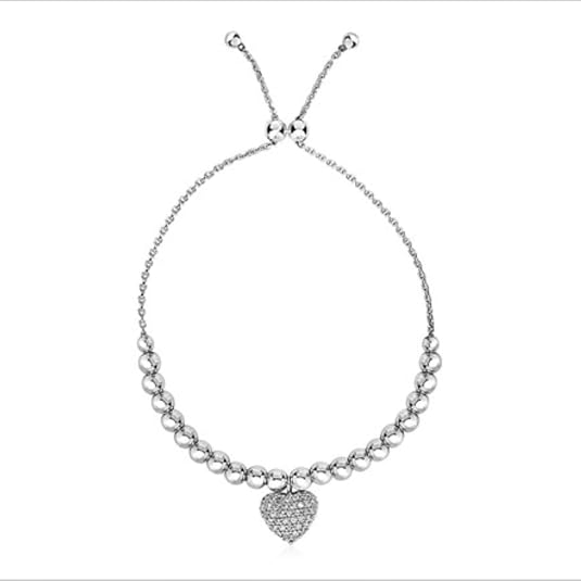 925 sterling silver adjustable bead bracelet with heart charm and cubic zirconia – elegant dainty bracelet for women, perfect for wedding, anniversary, party, daily wear & gife for her. 925 sterling silver adjustable bead bracelet with heart charm and cubic zirconia – elegant dainty bracelet for women, perfect for wedding, anniversary, party, daily wear & gife for her.