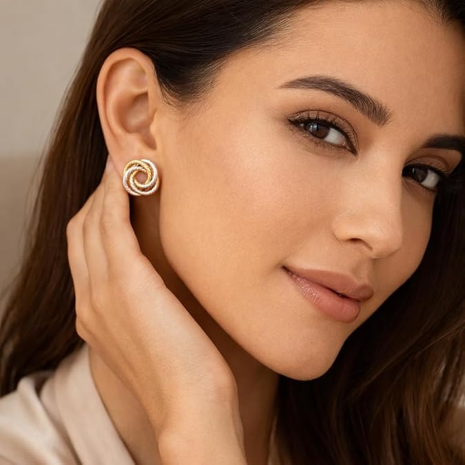 14k two tone gold love knot stud earrings (9.65mmx9.65mm) for women – polished intertwined knot design | classic everyday fine gold jewelry | gift for birthday, anniversary & valentine’s day 14k two tone gold love knot stud earrings (9.65mmx9.65mm) for women – polished intertwined knot design | classic everyday fine gold jewelry | gift for birthday, anniversary & valentine’s day