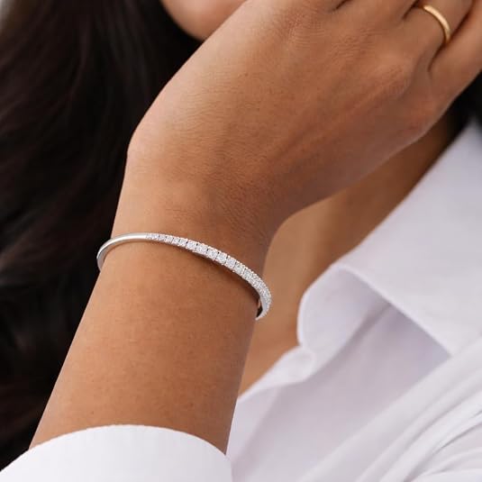925 sterling silver bangle bracelet with real moissanite stones, 8 inch elegant women’s bangle for wedding, anniversary, daily wear & valentines day gift for her. 925 sterling silver bangle bracelet with real moissanite stones, 8 inch elegant women’s bangle for wedding, anniversary, daily wear & valentines day gift for her.