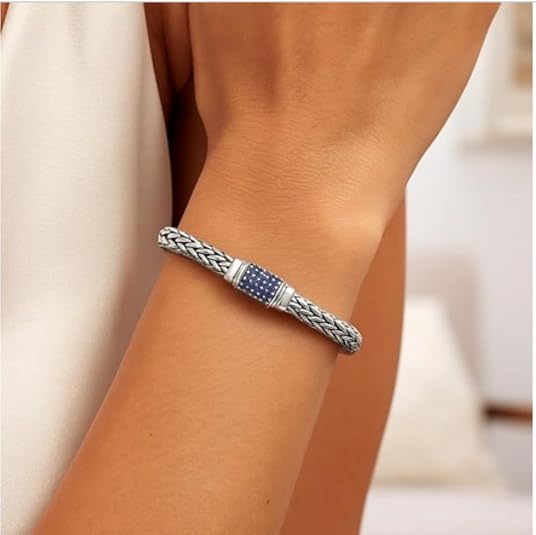 925 sterling silver weave motif bracelet with blue sapphire accents (7.00mm) for women – elegant braided design for wedding, anniversary, party, daily wear & gift for her. 925 sterling silver weave motif bracelet with blue sapphire accents (7.00mm) for women – elegant braided design for wedding, anniversary, party, daily wear & gift for her.