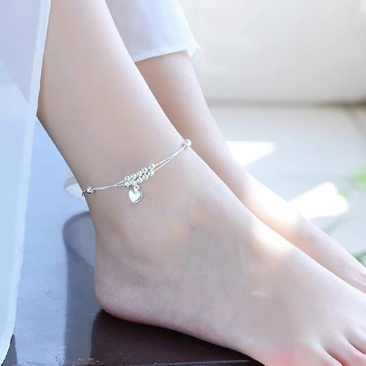 925 sterling silver beads ball heart love foot chain ankle bracelet adjustable anklet jewelry for women 925 sterling silver beads ball heart love foot chain ankle bracelet adjustable anklet jewelry for women
