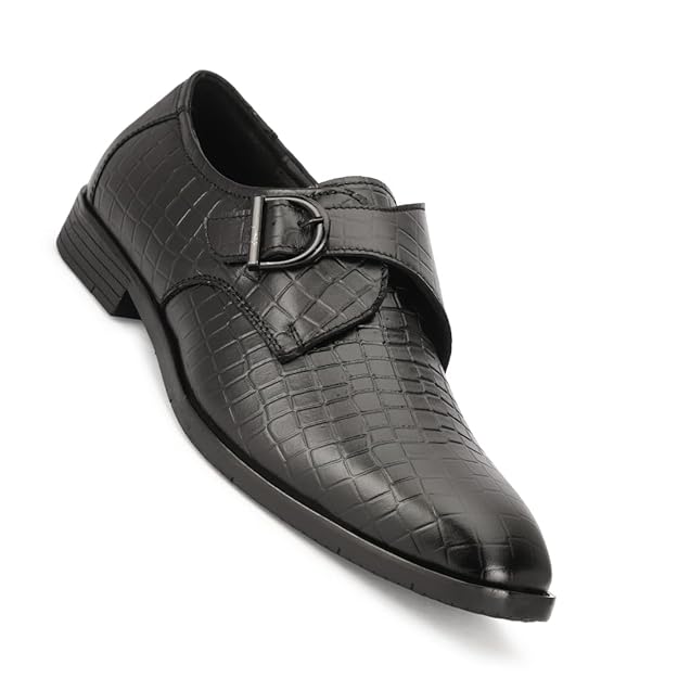 men’s black textured monk strap formal leather shoes men’s black textured monk strap formal leather shoes
