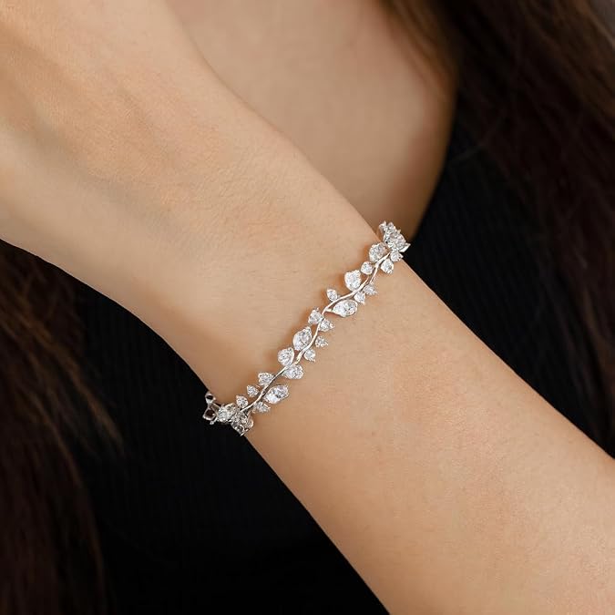 white gold plated clear cubic zirconia tennis bracelet for women, flower design wedding & bridal gift for anniversary, engagement, party & daily wear. white gold plated clear cubic zirconia tennis bracelet for women, flower design wedding & bridal gift for anniversary, engagement, party & daily wear.