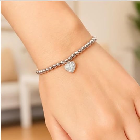925 sterling silver adjustable bead bracelet with heart charm and cubic zirconia – elegant dainty bracelet for women, perfect for wedding, anniversary, party, daily wear & gife for her. 925 sterling silver adjustable bead bracelet with heart charm and cubic zirconia – elegant dainty bracelet for women, perfect for wedding, anniversary, party, daily wear & gife for her.