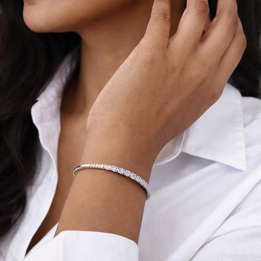 925 sterling silver bangle bracelet with real moissanite stones, 8 inch elegant women’s bangle for wedding, anniversary, daily wear & valentines day gift for her. 925 sterling silver bangle bracelet with real moissanite stones, 8 inch elegant women’s bangle for wedding, anniversary, daily wear & valentines day gift for her.