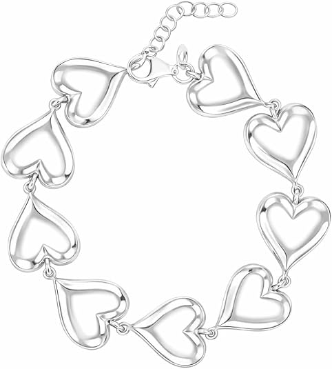 925 sterling silver rhodium plated puffed hearts bracelet for women wedding, engagement, anniversary, party, daily wear & christmas gift for her. 925 sterling silver rhodium plated puffed hearts bracelet for women wedding, engagement, anniversary, party, daily wear & christmas gift for her.