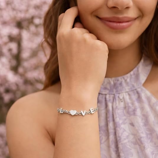 925 sterling silver with rhodium plated women love chain bracelet for wedding, engagement, anniversary, party, daily wear & christmas gift for her. 925 sterling silver with rhodium plated women love chain bracelet for wedding, engagement, anniversary, party, daily wear & christmas gift for her.