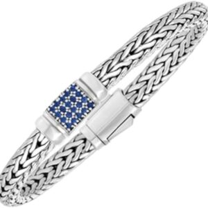 925 sterling silver weave motif bracelet with blue sapphire accents (7.00mm) for women – elegant braided design for wedding, anniversary, party, daily wear & gift for her.