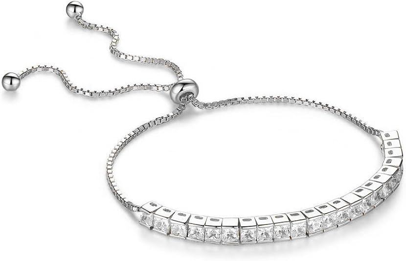 925 sterling silver square cubic zirconia tennis bracelet for women, adjustable bolo bracelet, fine jewelry 925 sterling silver square cubic zirconia tennis bracelet for women, adjustable bolo bracelet, fine jewelry