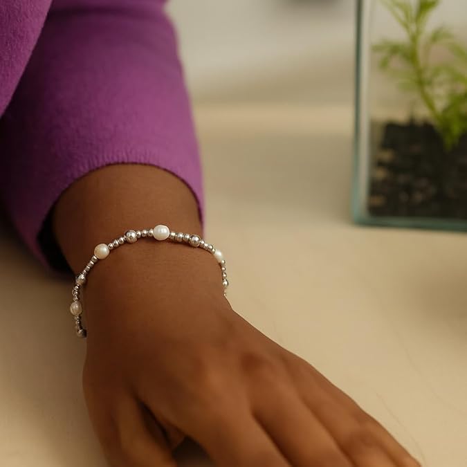 sterling silver rhodium plated women pearl bead bracelet for wedding, engagement, anniversary, party, daily wear & christmas gift for her. sterling silver rhodium plated women pearl bead bracelet for wedding, engagement, anniversary, party, daily wear & christmas gift for her.
