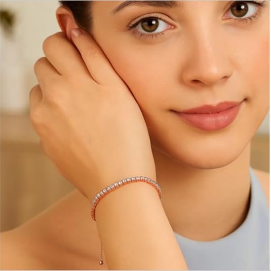 925 sterling silver adjustable tennis style bracelet with cubic zirconia (5.10mm) – classic sparkling bracelet for women, perfect for wedding, anniversary, party, daily wear & gift for her. 925 sterling silver adjustable tennis style bracelet with cubic zirconia (5.10mm) – classic sparkling bracelet for women, perfect for wedding, anniversary, party, daily wear & gift for her.