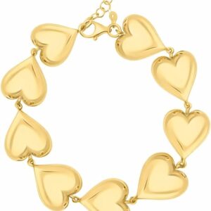 925 sterling silver yellow gold plated puffed hearts bracelet for women wedding, engagement, anniversary, party, daily wear & christmas gift for her.