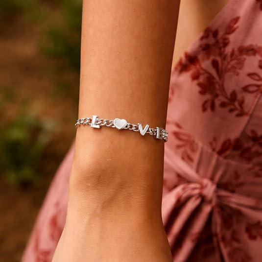 925 sterling silver with rhodium plated women love chain bracelet for wedding, engagement, anniversary, party, daily wear & christmas gift for her. 925 sterling silver with rhodium plated women love chain bracelet for wedding, engagement, anniversary, party, daily wear & christmas gift for her.