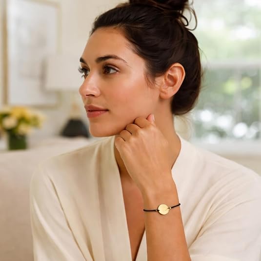 9 1/4 inch black cord adjustable bracelet with 14k yellow gold circle charm – minimalist gold disc string bracelet for women | lightweight everyday jewelry | gift for birthday, anniversary & valentine’s day. 9 1/4 inch black cord adjustable bracelet with 14k yellow gold circle charm – minimalist gold disc string bracelet for women | lightweight everyday jewelry | gift for birthday, anniversary & valentine’s day.