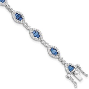 925 sterling silver white and blue cubic zirconia link bracelet for women, elegant two tone cz t bracelet, fine jewelry gift
