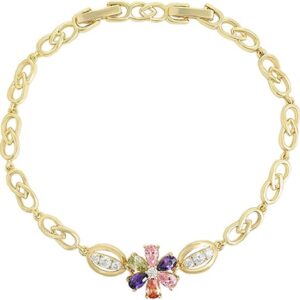 women’s 14k gold plated multicolor crystal flower bracelet for wedding, party, anniversary & daily wear.