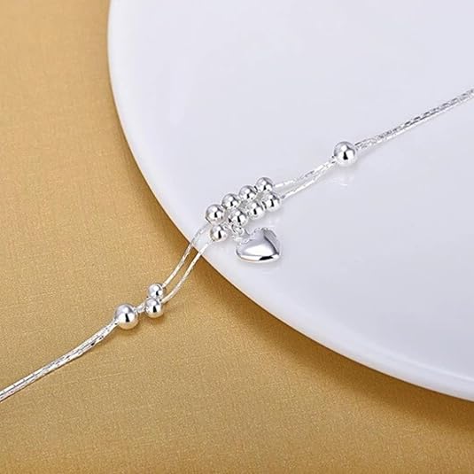 925 sterling silver beads ball heart love foot chain ankle bracelet adjustable anklet jewelry for women 925 sterling silver beads ball heart love foot chain ankle bracelet adjustable anklet jewelry for women