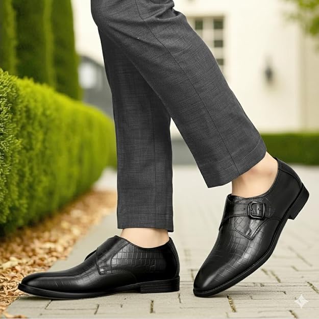 men’s black textured monk strap formal leather shoes men’s black textured monk strap formal leather shoes
