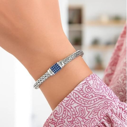 925 sterling silver weave motif bracelet with blue sapphire accents (7.00mm) for women – elegant braided design for wedding, anniversary, party, daily wear & gift for her. 925 sterling silver weave motif bracelet with blue sapphire accents (7.00mm) for women – elegant braided design for wedding, anniversary, party, daily wear & gift for her.