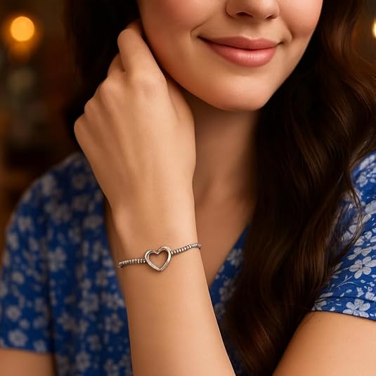 925 sterling silver with rhodium plated heart bead friendship bracelet for women wedding, engagement, anniversary, party, daily wear & christmas gift for her. 925 sterling silver with rhodium plated heart bead friendship bracelet for women wedding, engagement, anniversary, party, daily wear & christmas gift for her.