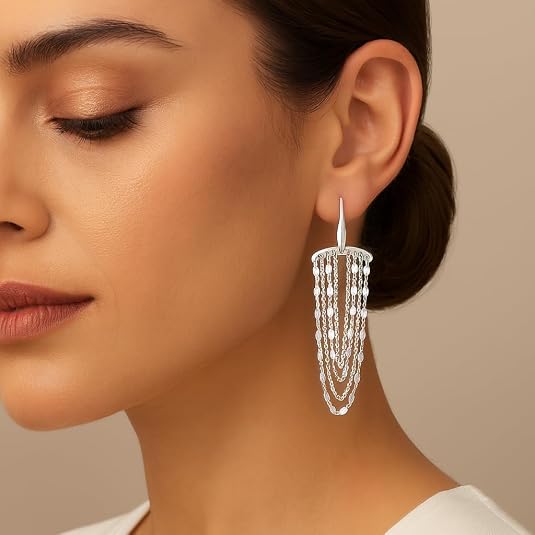925 sterling silver multi strand chain drop chandelier earrings for women – elegant dangle statement earrings for wedding, party, anniversary, christmas & daily wear. 925 sterling silver multi strand chain drop chandelier earrings for women – elegant dangle statement earrings for wedding, party, anniversary, christmas & daily wear.