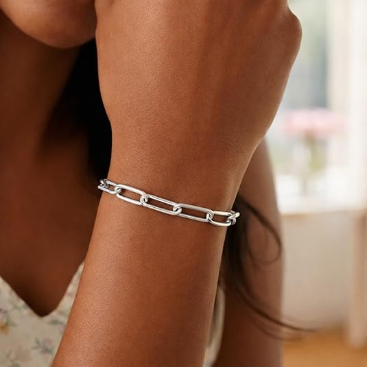 925 sterling silver wide paperclip women chain bracelet (5.90 mm) for wedding, engagement, anniversary, party, daily wear & christmas gift for her. 925 sterling silver wide paperclip women chain bracelet (5.90 mm) for wedding, engagement, anniversary, party, daily wear & christmas gift for her.