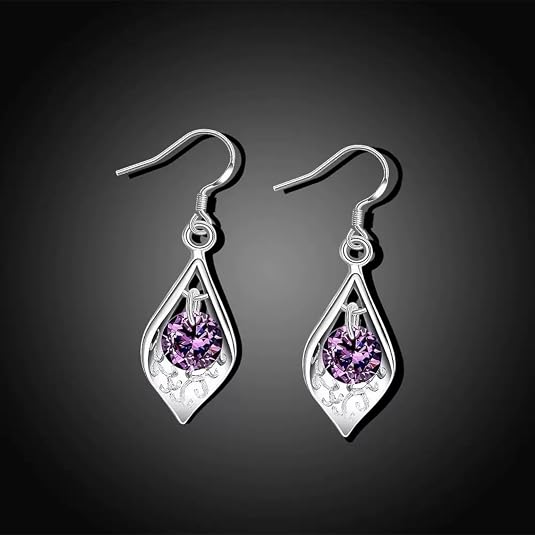 925 sterling silver purple cz crystal teardrop dangle earrings for women – elegant drop hook earrings, sparkling silver jewelry gift for wife, mom 925 sterling silver purple cz crystal teardrop dangle earrings for women – elegant drop hook earrings, sparkling silver jewelry gift for wife, mom