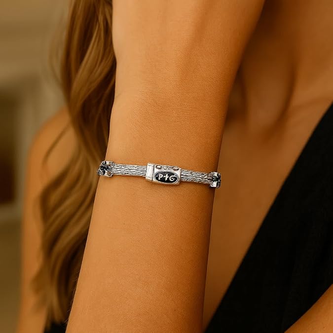 925 sterling silver woven rope bracelet with black sapphire “x” accents – elegant textured chain bracelet for women, daily wear wedding, engagement, anniversary, party & christmas gift for her 925 sterling silver woven rope bracelet with black sapphire “x” accents – elegant textured chain bracelet for women, daily wear wedding, engagement, anniversary, party & christmas gift for her