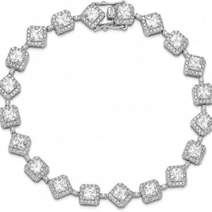 925 sterling silver cushion cut cubic zirconia tennis bracelet for women, halo cz link bracelet, diamond look sparkling jewelry gift for wife, girlfriend, mom