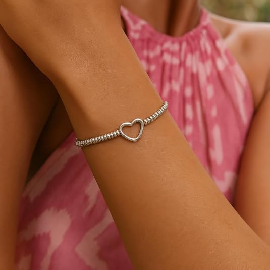925 sterling silver with rhodium plated heart bead friendship bracelet for women wedding, engagement, anniversary, party, daily wear & christmas gift for her. 925 sterling silver with rhodium plated heart bead friendship bracelet for women wedding, engagement, anniversary, party, daily wear & christmas gift for her.