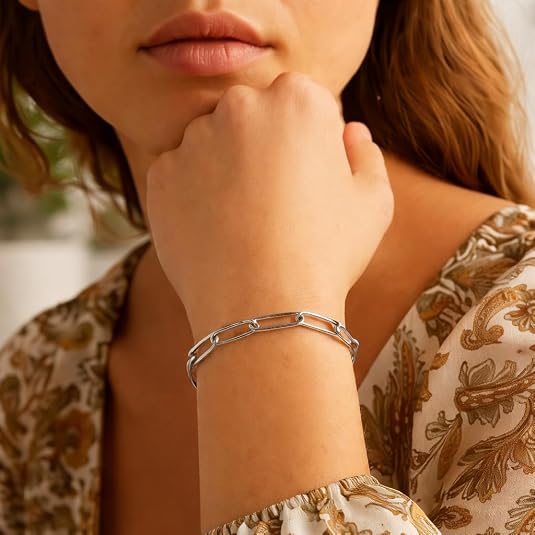 925 sterling silver wide paperclip women chain bracelet (5.90 mm) for wedding, engagement, anniversary, party, daily wear & christmas gift for her. 925 sterling silver wide paperclip women chain bracelet (5.90 mm) for wedding, engagement, anniversary, party, daily wear & christmas gift for her.