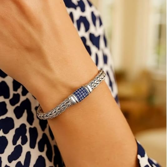 925 sterling silver weave motif bracelet with blue sapphire accents (7.00mm) for women – elegant braided design for wedding, anniversary, party, daily wear & gift for her. 925 sterling silver weave motif bracelet with blue sapphire accents (7.00mm) for women – elegant braided design for wedding, anniversary, party, daily wear & gift for her.