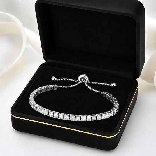 925 sterling silver square cubic zirconia tennis bracelet for women, adjustable bolo bracelet, fine jewelry 925 sterling silver square cubic zirconia tennis bracelet for women, adjustable bolo bracelet, fine jewelry